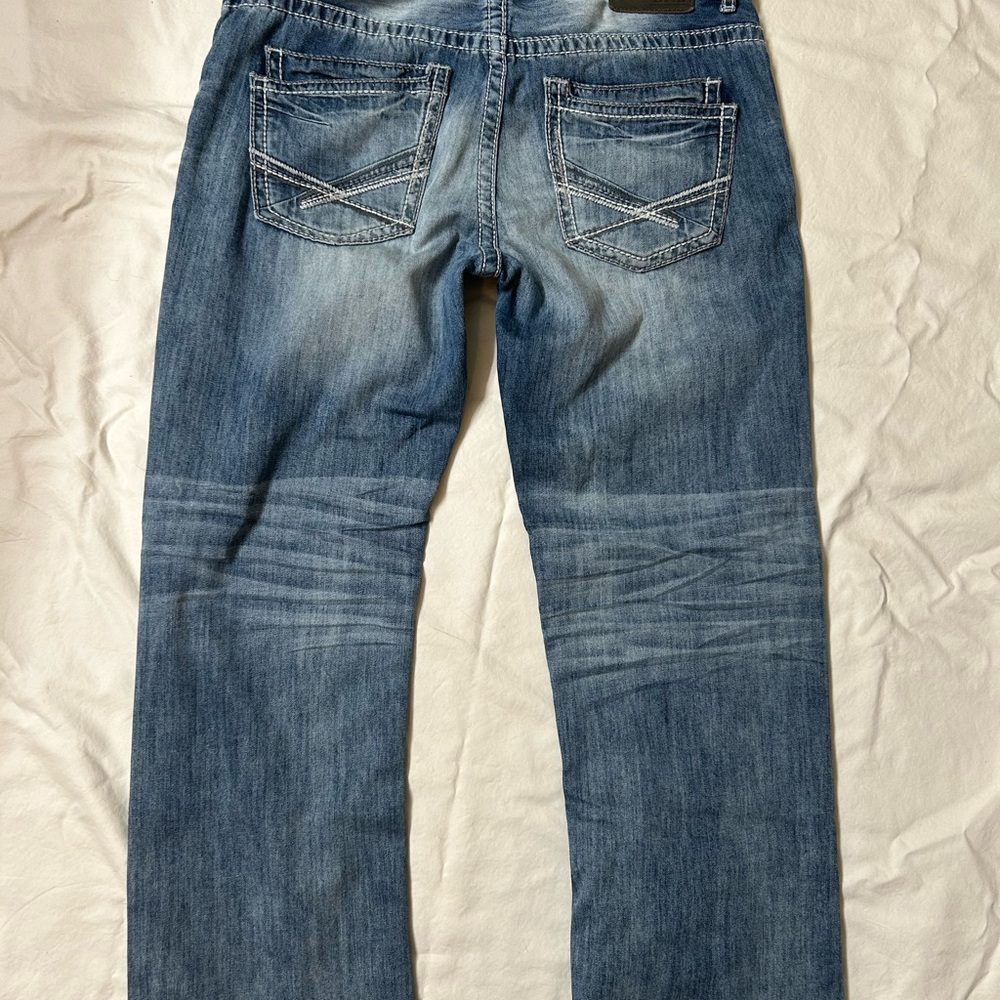 BKE Blue Straight Jeans with Vintage Distressed Look